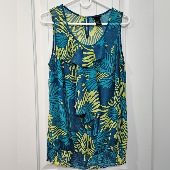 Lane Bryant Tops - Lane Bryant Tropical Teal and Yellow Sleeveless Sheer Top Plus Size 14/16